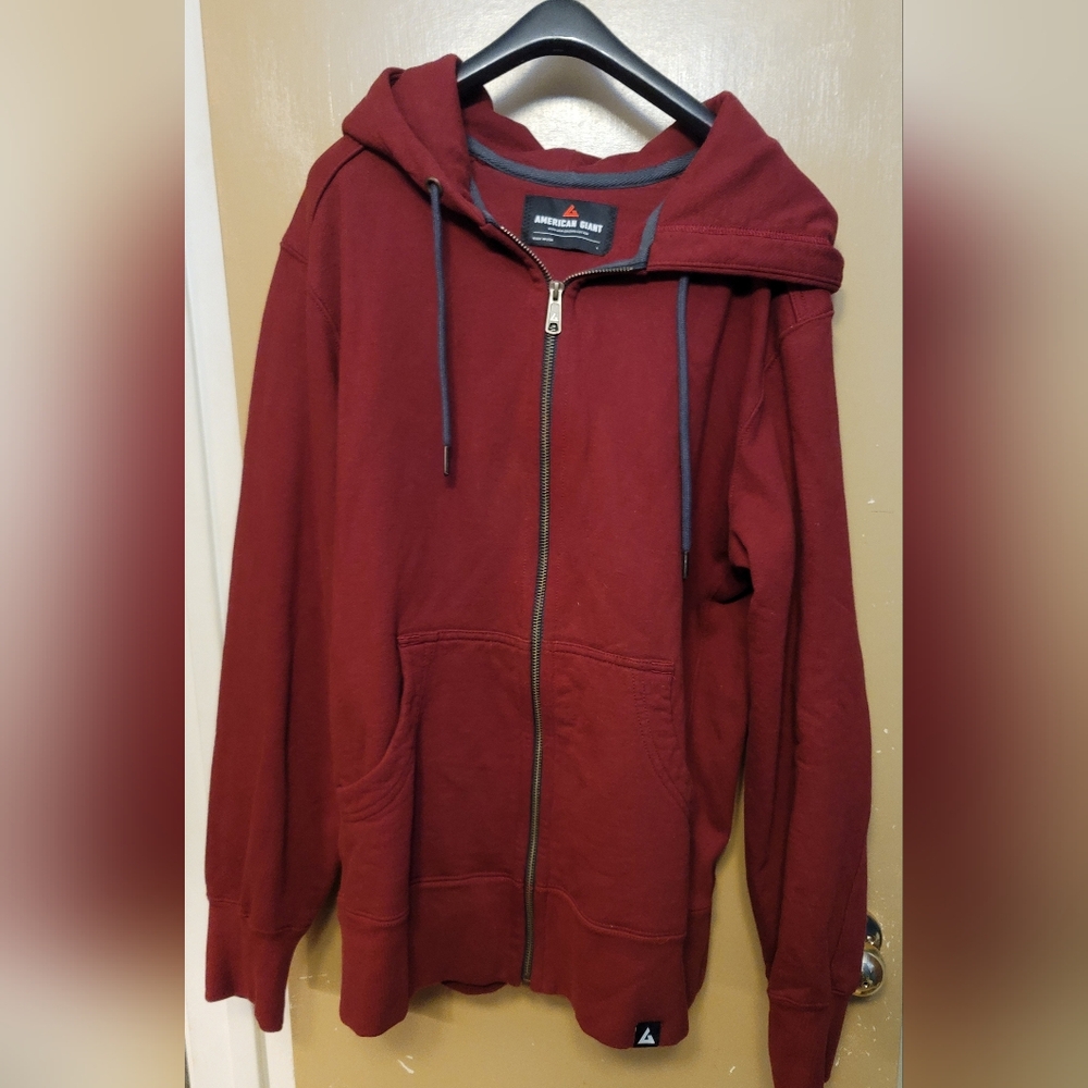 American Giant Deep Red Zip-Up Sweater